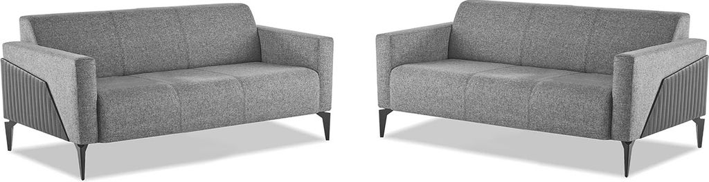 Moderner Sofa-Set 3-Sitzer Grau Edelstahl Modern Couch Textil Leder Holz