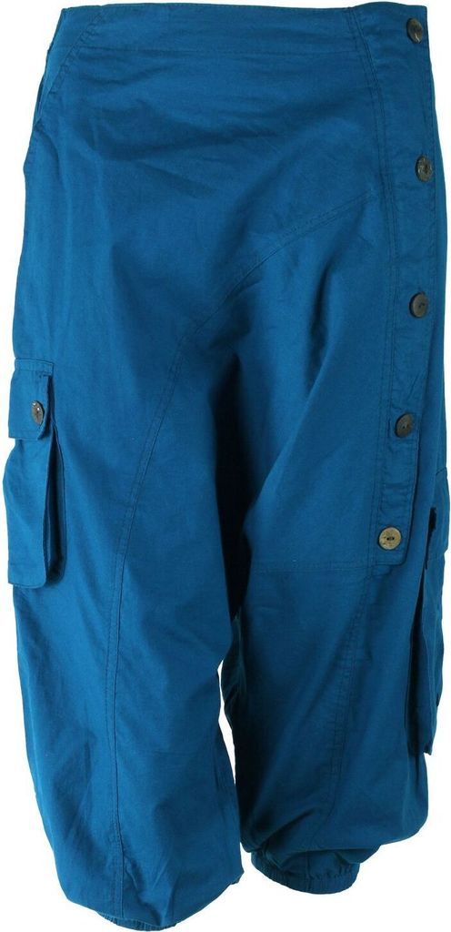 3/4 Uni Haremshose - Pumphose - Sarouel mit Knopfleiste - Yogi Pants - Cargohose - petrol S/M