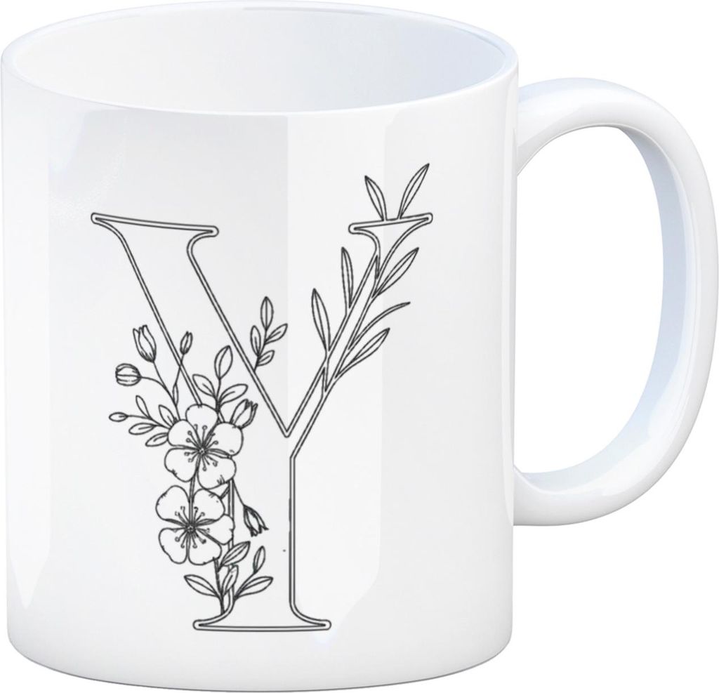 Floral Buchstabe Y Kaffeebecher zum Ausmalen für Kunstliebhaber