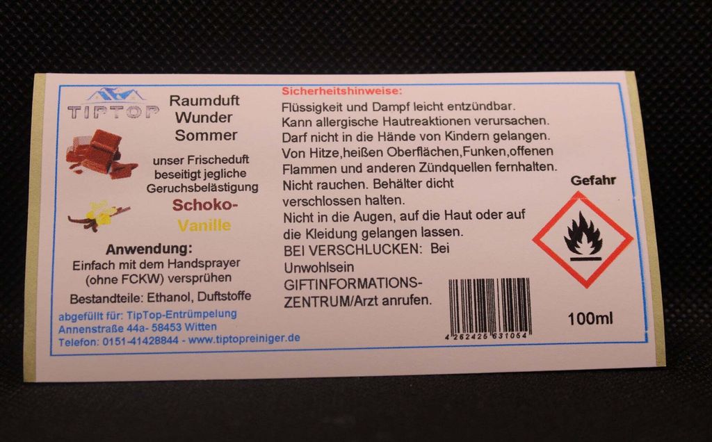 Raumduft-Wunder - 100ml - Sommer - mehrere Duftnoten zur Auswahl – Schoko-Vanille