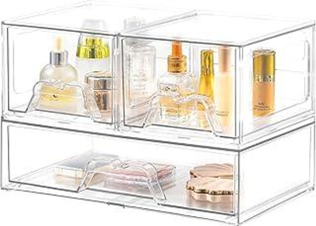 Stebopum 3 Pack Stapelbare Schubladenbox Schubladen Organizer Schminktisch Acryl Transparent Kosmetik Organizer Schublade Badezimmer Aufbewahrung u...