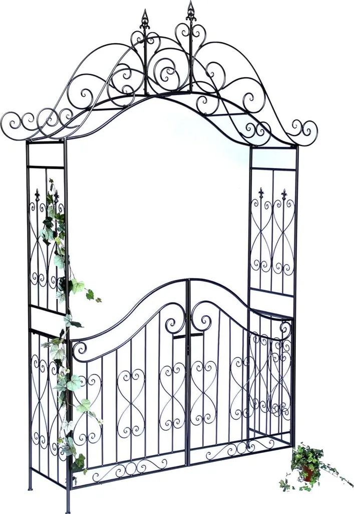 Portail de jardin 282x160 cm en métal avec treillis pour grimpantes