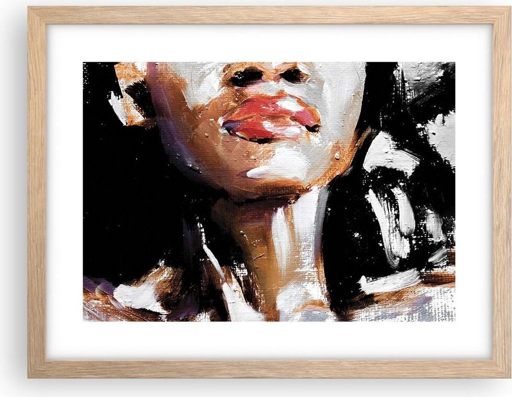 Gerahmtes Poster - Rahmen in heller Eiche - Öl Mund Frau - 40x30 cm - Wand Bild - Wanddeko - Wandbilder - Kunstposter - Wandposter - Bilderrahmen ...