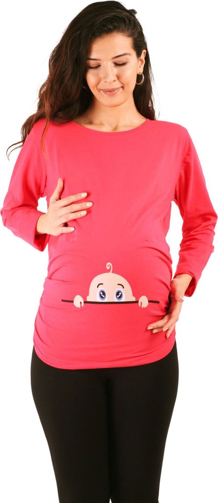 M.M.C. Umstandslangarmshirt Neugieriges Baby mit Motiv, L, Koralle