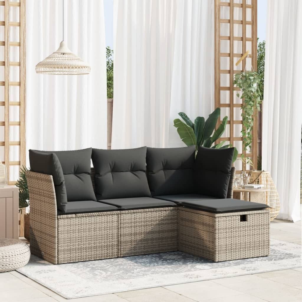 Maison Exclusive - 4-tlg. Garten-Sofagarnitur mit Kissen Grau Poly Rattan