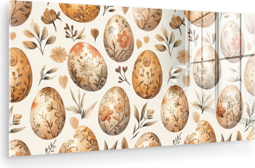 MuchoWow Glasbilder - Bilder auf Wandbild - Foto auf Glas Ostereier - Braun - Blumen 40x20 cm Wanddekoration aus Glas - Acrylglasbild - Acrylbilder...