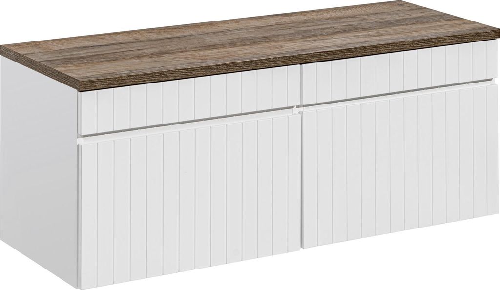 Badezimmerset 120 Cm Weiß Mühle + Platte Eiche Santa Fe Vintage