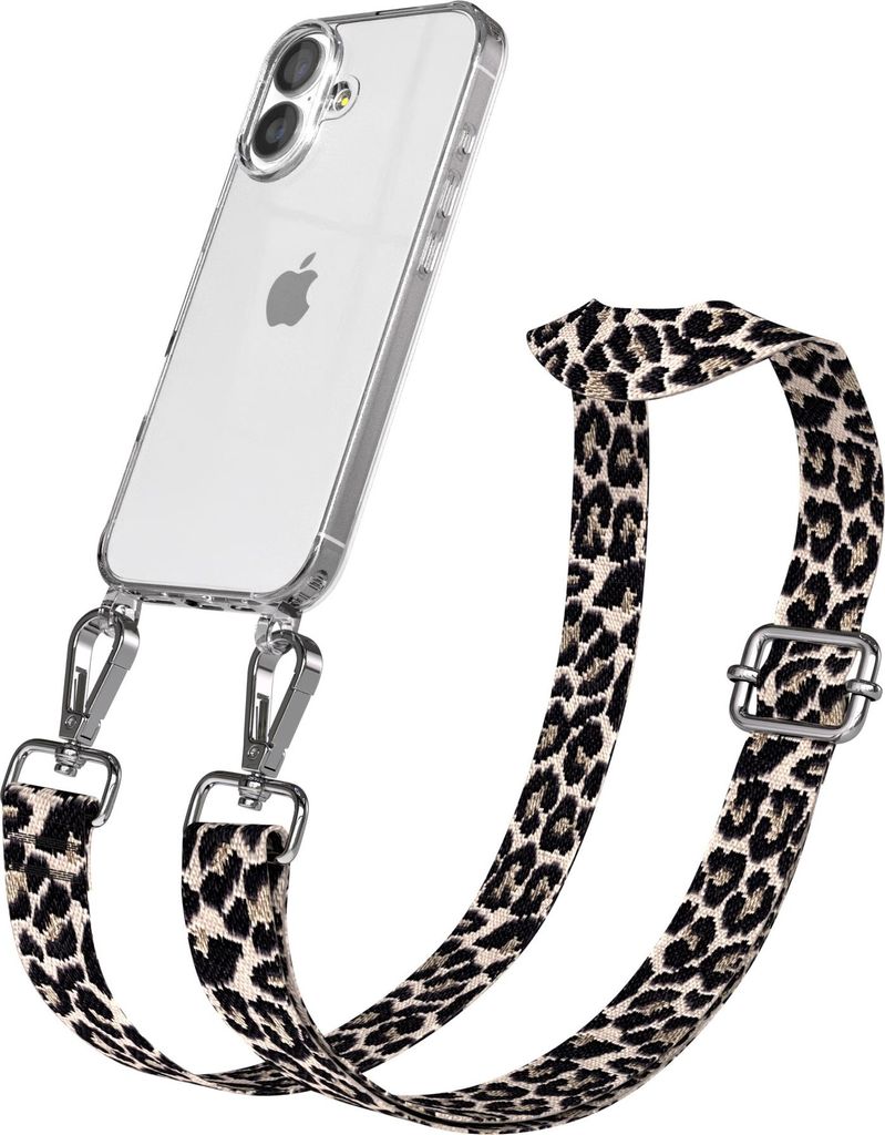 EAZY CASE Handykette - Verstellbarer Trageriemen kompatibel mit Apple iPhone 17, Handykordel mit transparenter Silikon-Hülle, Band in Schwarz
