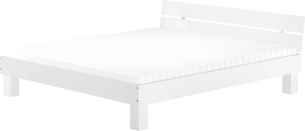 Weißes Doppelbett Massivholz Buche 180x200 Zubehör wählbar V-60.86-18WRollrost und Matratze inkl.