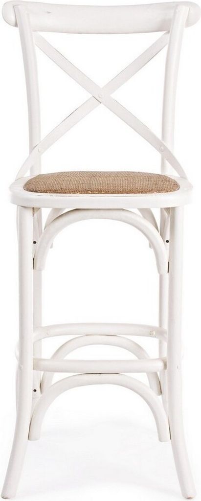 Barhocker Cross 50 x 52 x 118 cm Ulmenholz und Rattan Weiß Bar Hocker Neu
