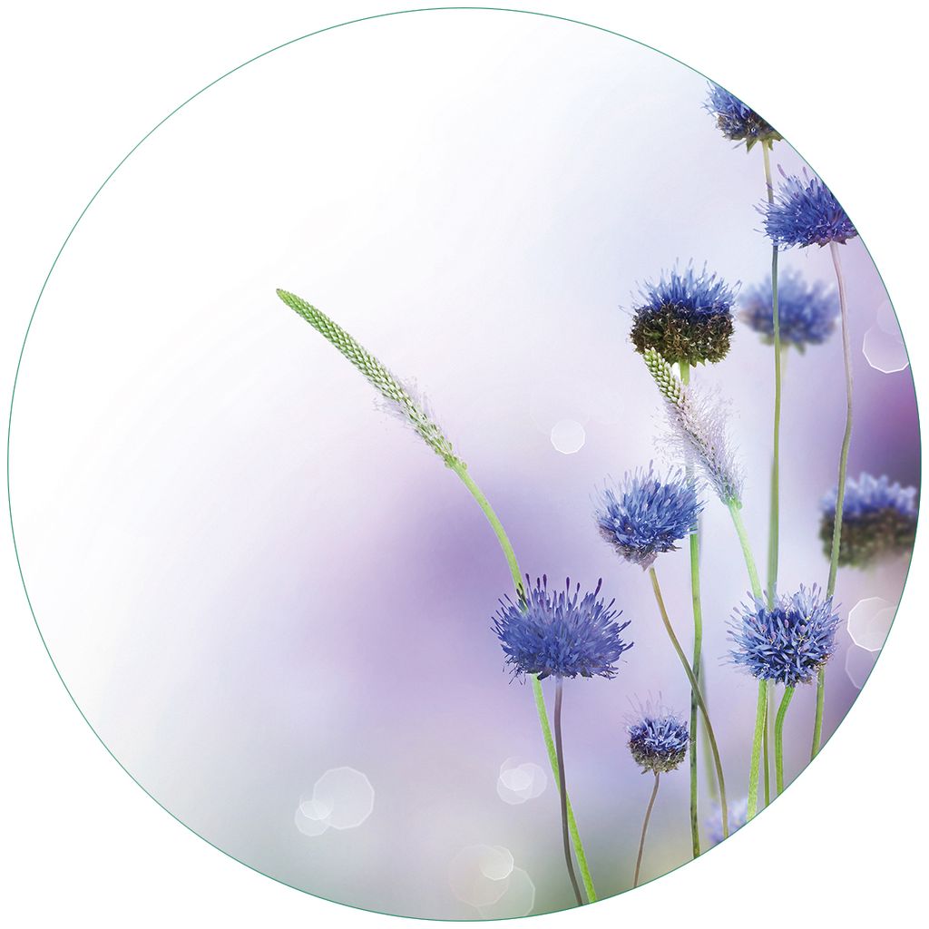 Wallario Premium Glasbild, freischwebende Optik, kräftige Farben, rund 50cm Durchmesser, Motiv Abstrakte lila Blume