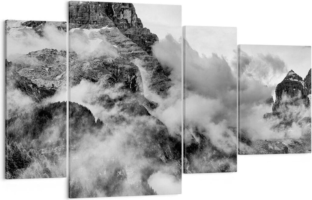 Bild auf Leinwand - Leinwandbild - Berge Nebel Gipfel - 120x70cm - Wand Bild - Wanddeko - Leinwanddruck - Bilder - Kunstdruck - Wanddekoration - Le...