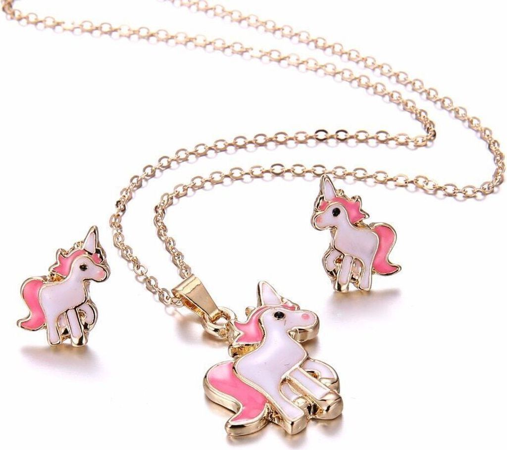 Einhorn Schmuckset: Rosa Einhorn/Pferd für Damen und Produktbild 