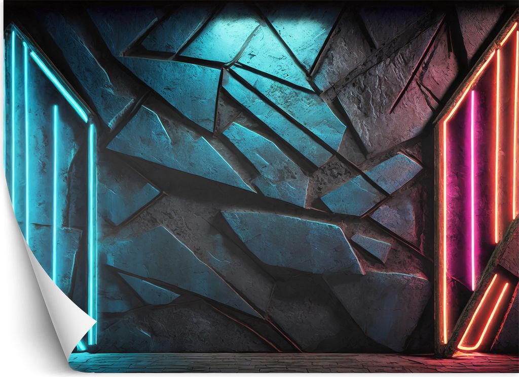 Vlies fototapete Futuristische Neon-Textur 300x210 cm Feeby Blau inkl. Kleber einfache Montage