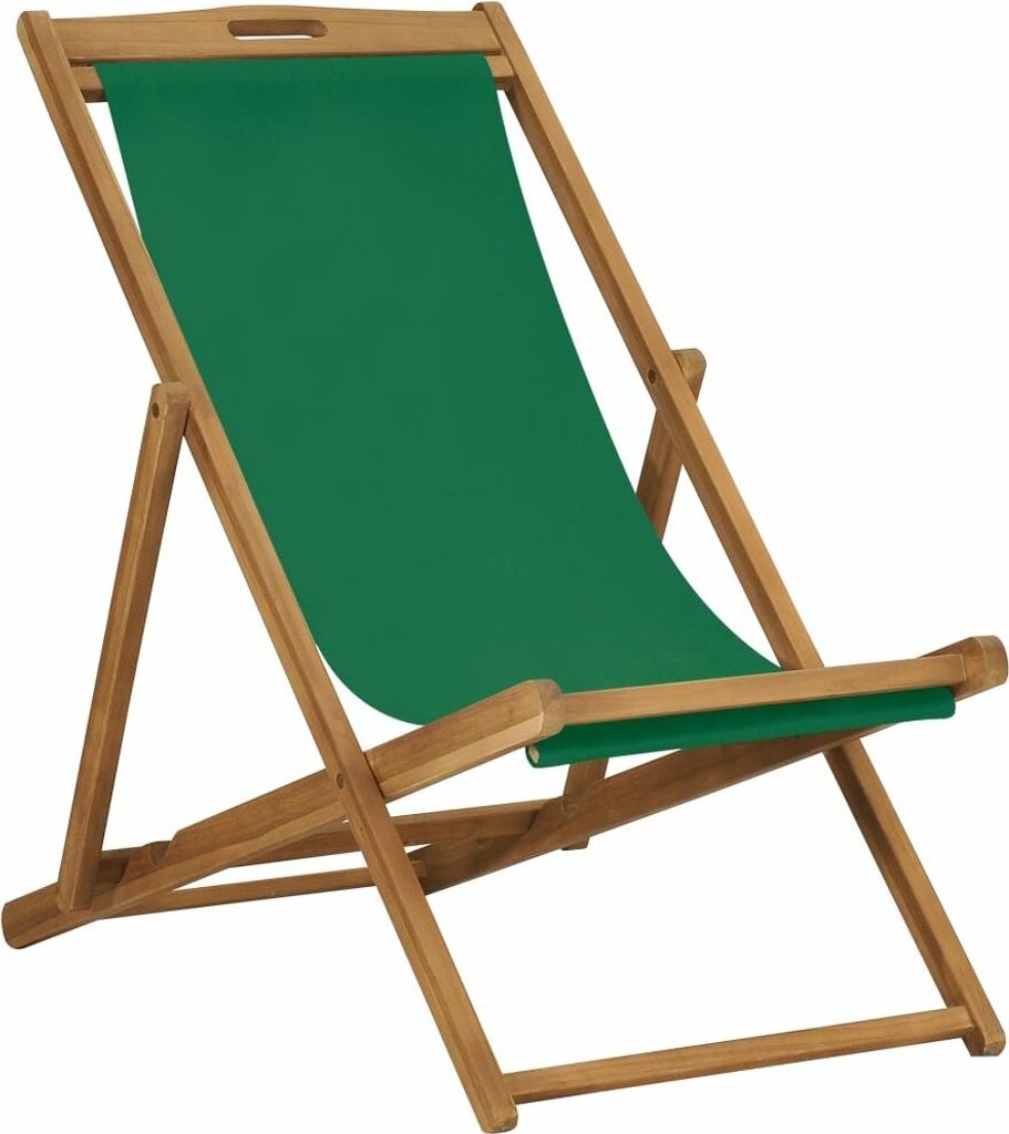 Folding Beach Chair Solid Teak Wood Green