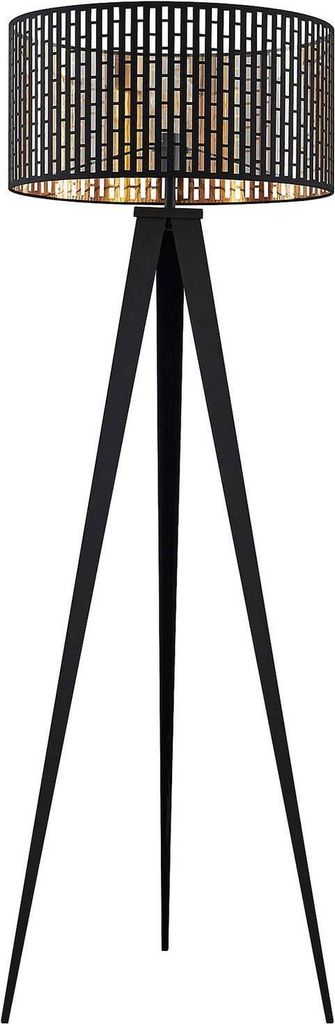 Lindby Stehleuchte Thoralf, Dreibein, schwarz, Textil, Ø50cm