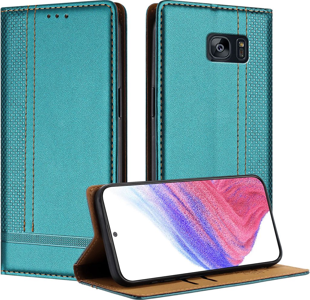Handyhülle für Samsung Galaxy S7 Edge Leder Flip Klappbare Schutzhülle mit Standfunktion Grün