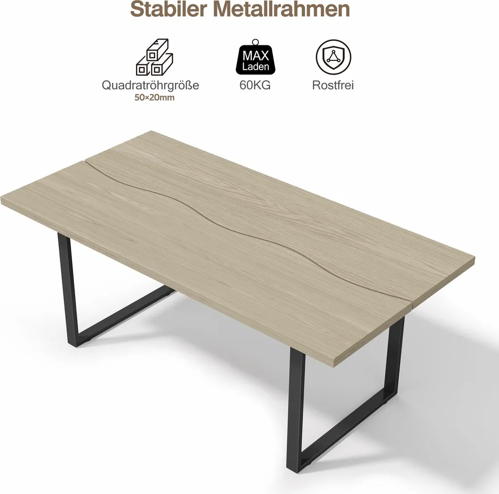 Table bois robuste et métal 160 cm résistante à l'eau et aux rayures