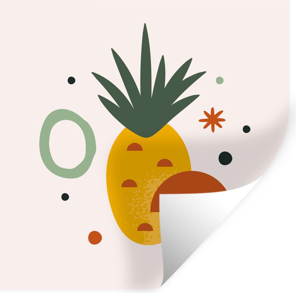 MuchoWow Wandtattoo Wandsticker Wandaufkleber Ananas - Abstrakt - Sommer 80x80 cm Selbstklebend und Repositionierbar - Wierderverwendbar - Selbst...