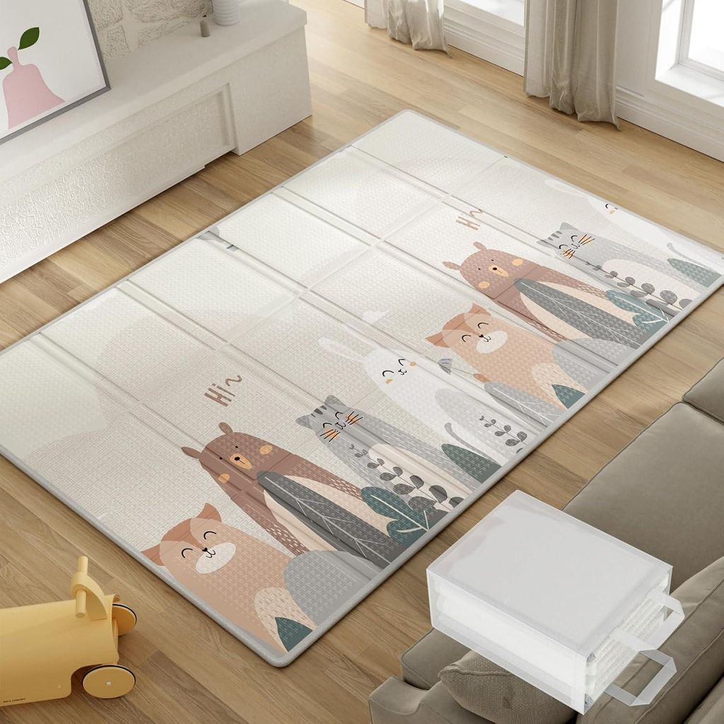 Faltbare Babyspielmatte (200 x 130 cm) mit Tragetasche, wasserdichte Kinderspielmatte, rutschfeste Spielmatte mit Kantenverstärkung