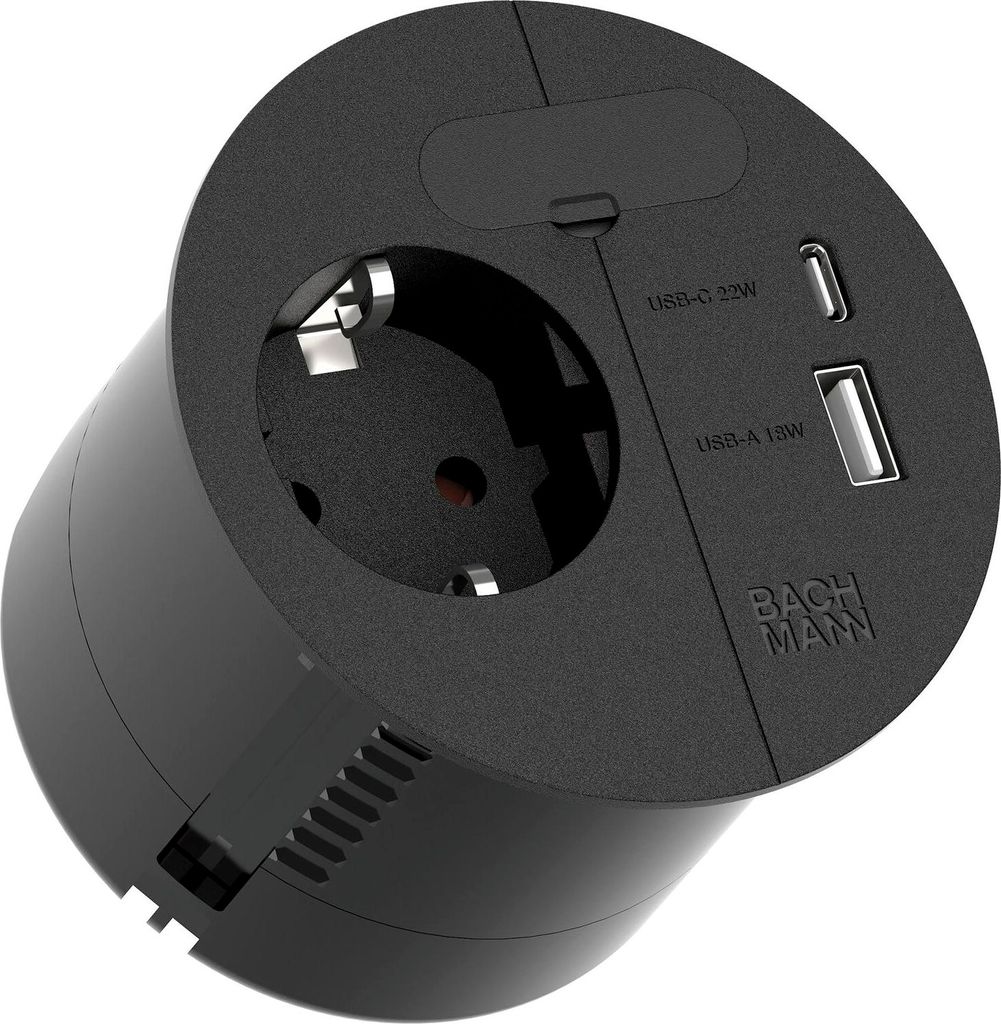 BACHMANN LOOP IN CHARGE CEE7/3 USB-A/C 22W, Zuleitung 2,0m H05VV-F3G1,5mm² Durchfrg.