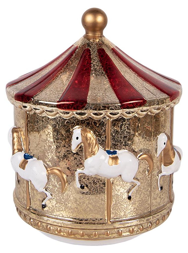 Clayre & Eef Weihnachtsdekoration mit LED-Beleuchtung Karussell Ø 15x17 cm Goldfarbig Glas