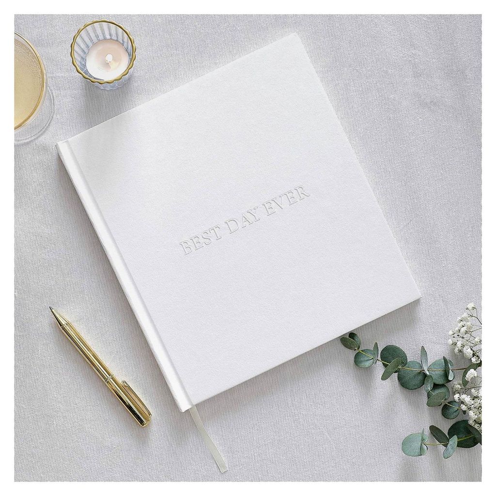 White Embossed Wedding Guest Book and Photo Album with 32 Pages