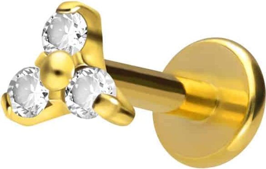 Ohrpiercing, Nasenpiercing Titan Labret mit Innengewinde KRISTALLBLUME Gold Stablänge: 5mm | Stabstärke: 1,2mm | Discgröße: 3,5mm
