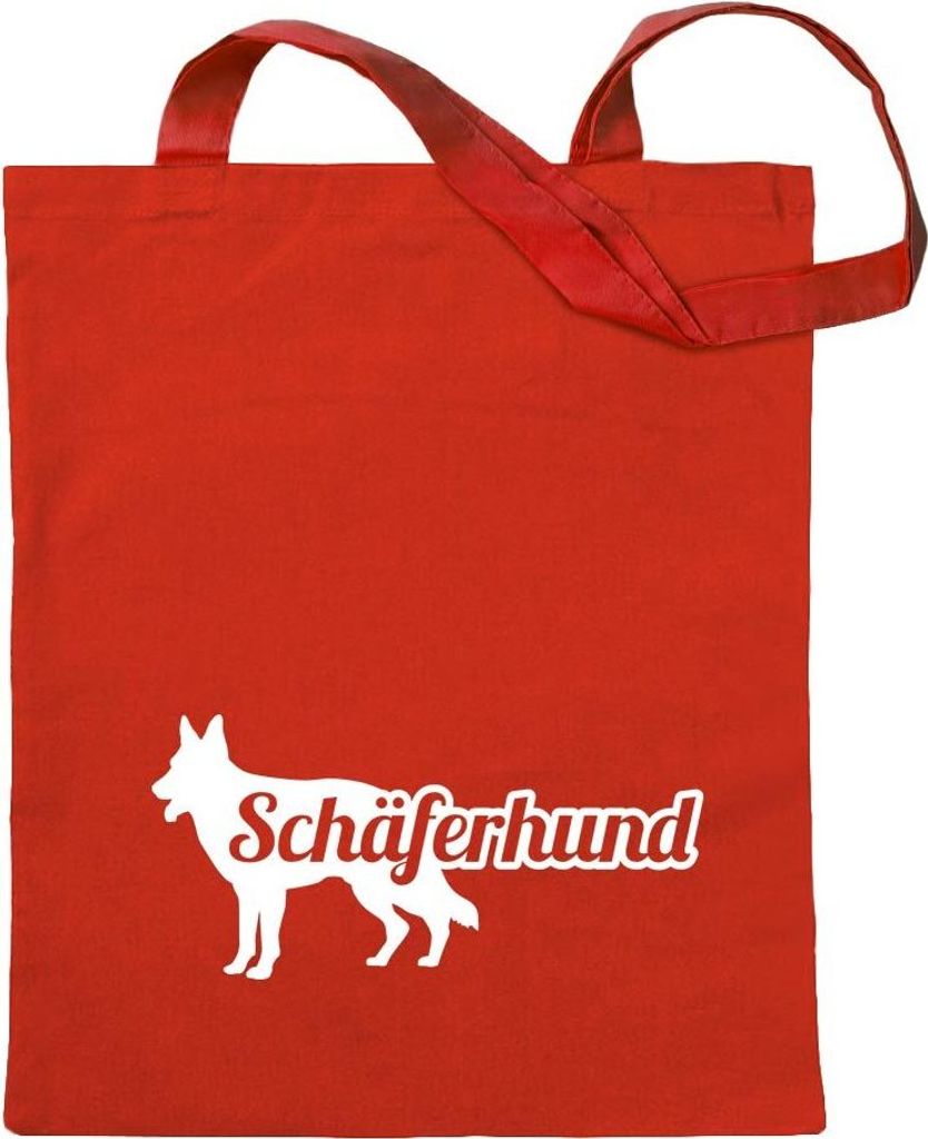 Kiwistar - Baumwolltasche - rot - Schäferhund Hund - Tragetasche Stoffbeutel Umhängetasche Langer Henkel