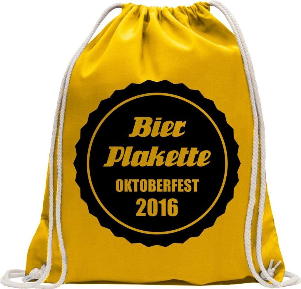 Kiwistar - Turnbeutel - gelb - Bierplakette 2013 Motiv 2 - Fun Rucksack Sport Beutel Gymsack Baumwolle mit Ziehgurt
