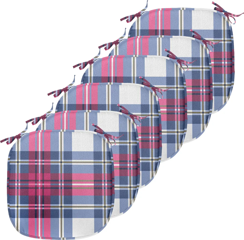 Coussin de Chaise Anti-Tache 40x40cm avec Attaches - Pack de 6 Tartan