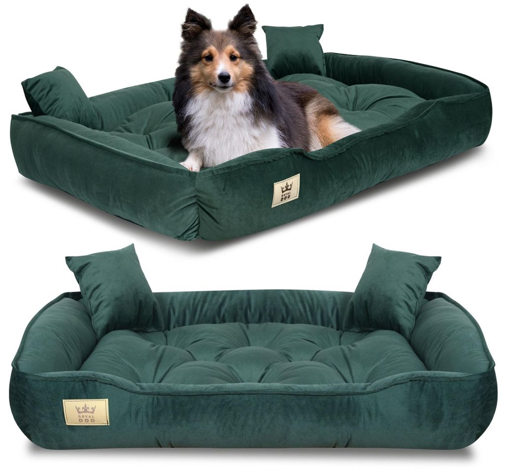 Hundebett, Laufstall, 100 x 75 cm, Samt, dunkelgrün Produktbild 