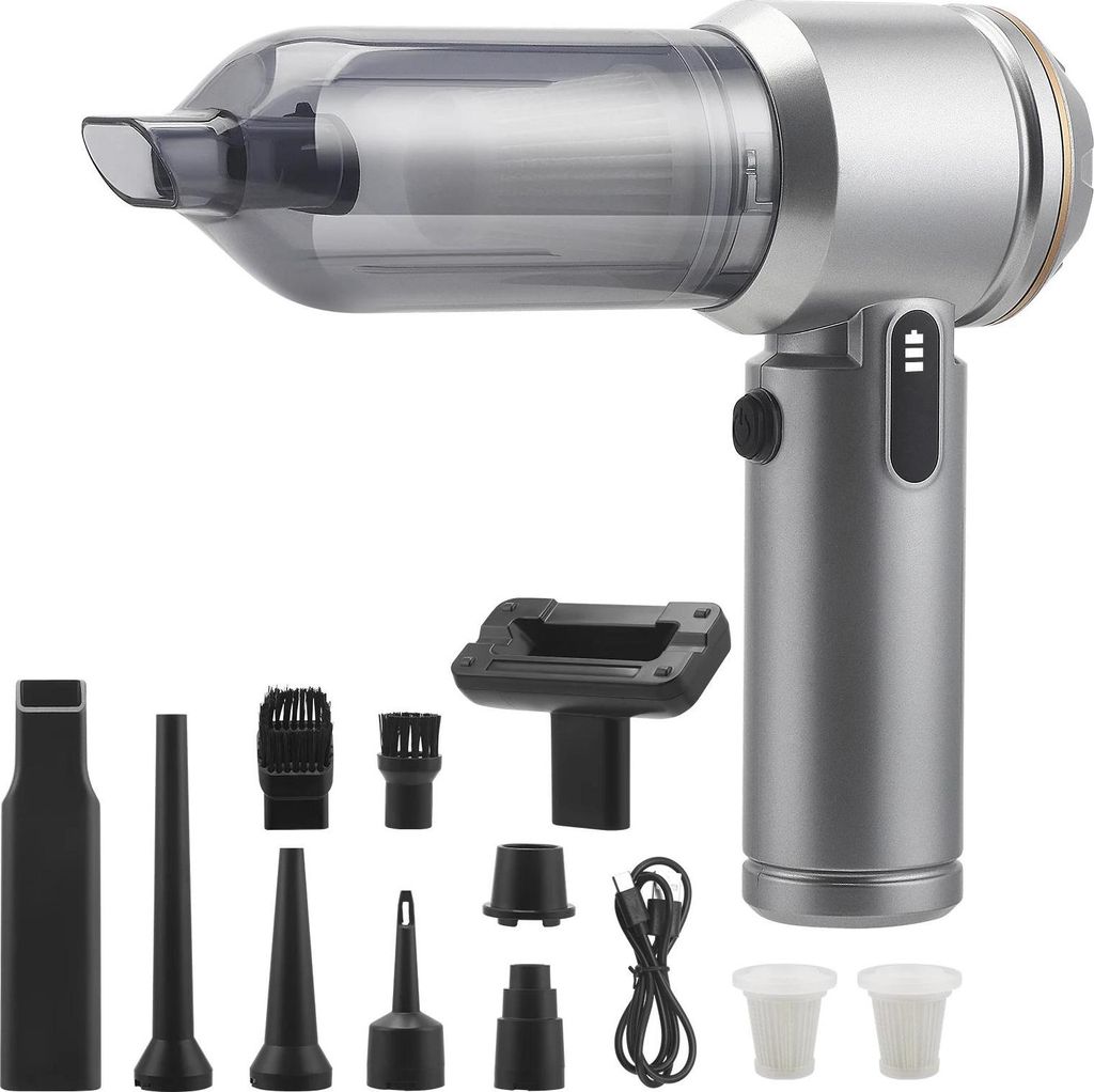 Auto Handstaubsauger - Kabellos, Handlich - 3 Stufen - 18.000 Pa Saugkraft - Air Duster - EU-Stecker - Ohne Akku - Grau