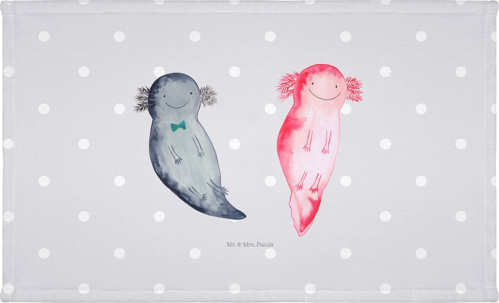Mr. & Mrs. Panda Handtuch Axolotl Freundin - Grau Pastell - Geschenk, gesichtstuch, Liebe, Jahrestag, Valentinstag, 50x100, gesichtshandtuch, Flaus...