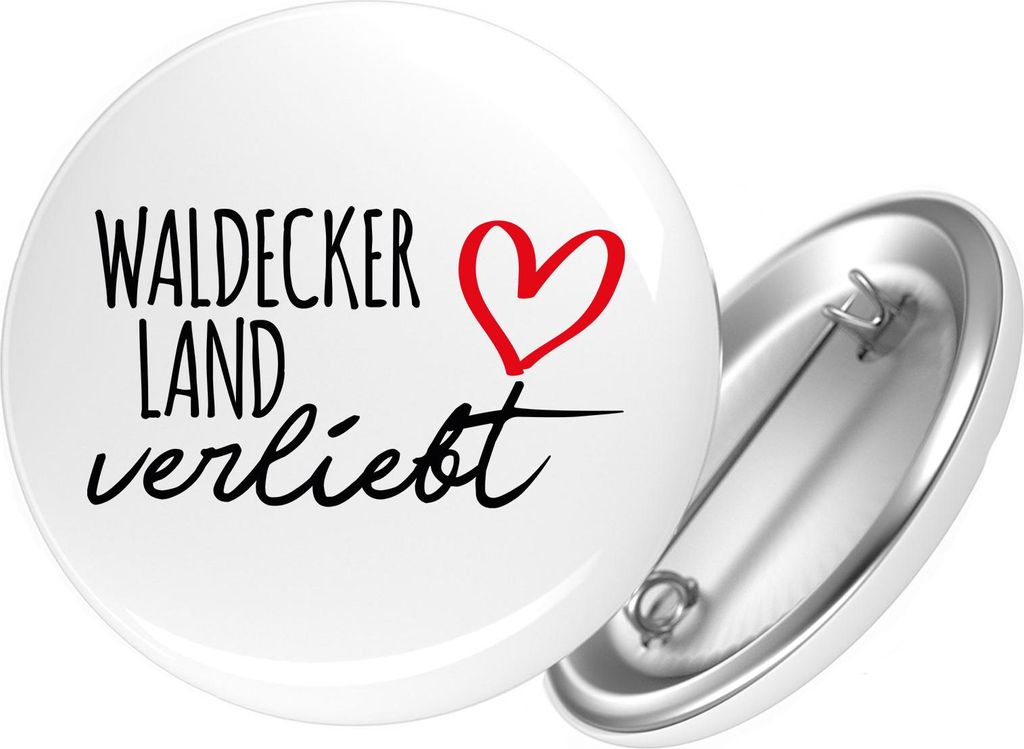 Huuraa Button Waldecker Land verliebt 59mm rund mit Sicherheitsnadel Ansteckbutton Geschenkidee