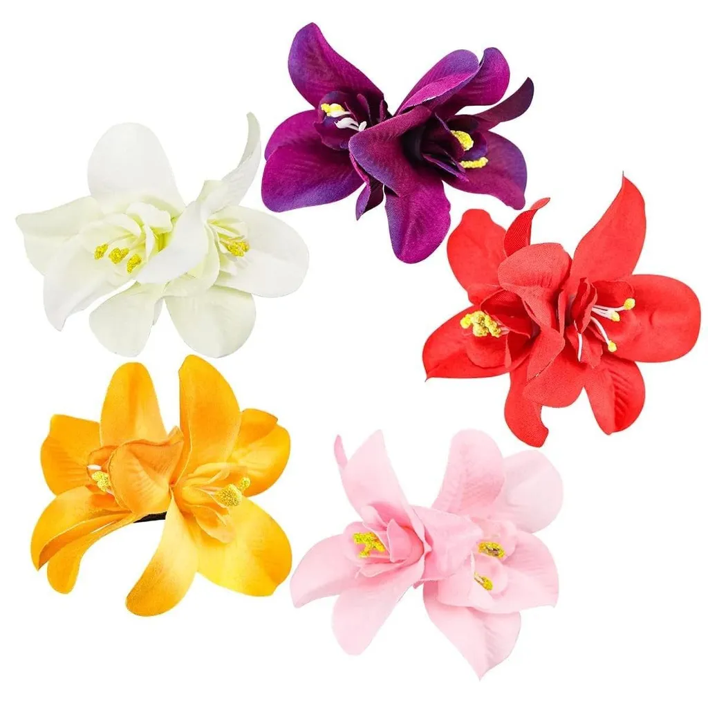 Barrettes fleurs de mariée ou vacances plage style bohème hawaïen x5