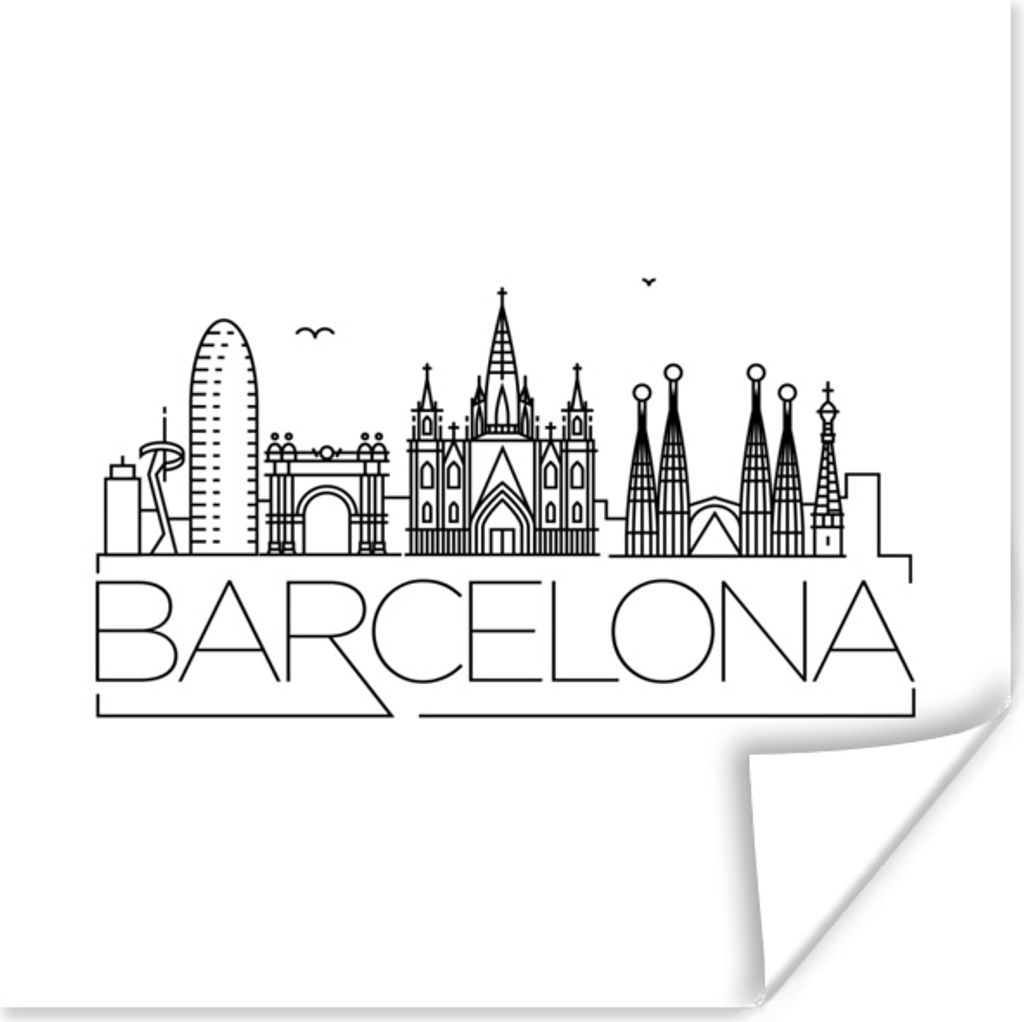 MuchoWow Poster Skyline "Barcelona" weiß 50x50 cm - Wohnzimmerdekoration