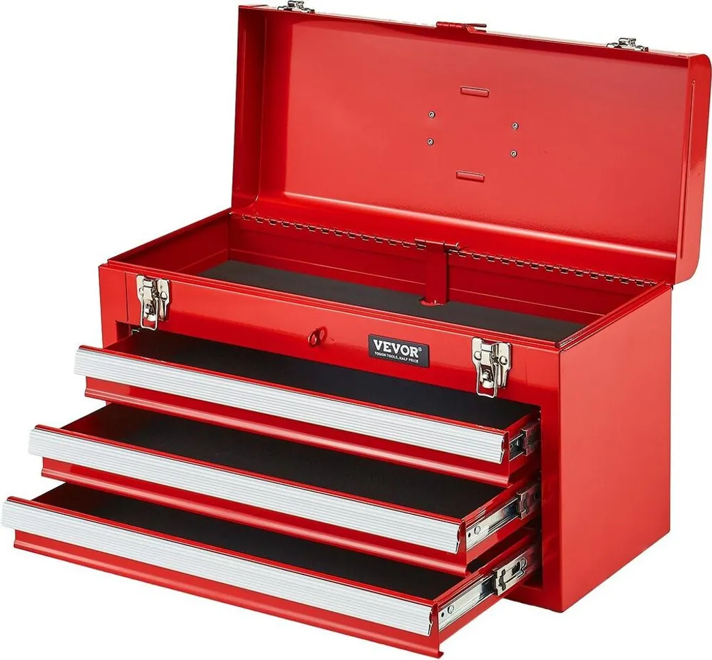 Boîte à outils métallique 3 tiroirs pour stopper le désordre Rouge