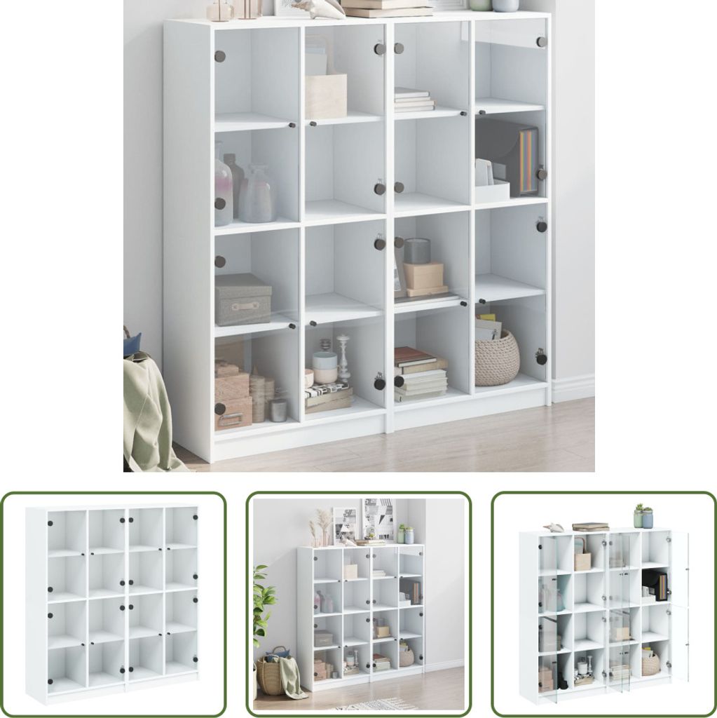 The Living Store Bücherschrank mit Türen Weiß 136x37x142 cm Holzwerkstoff