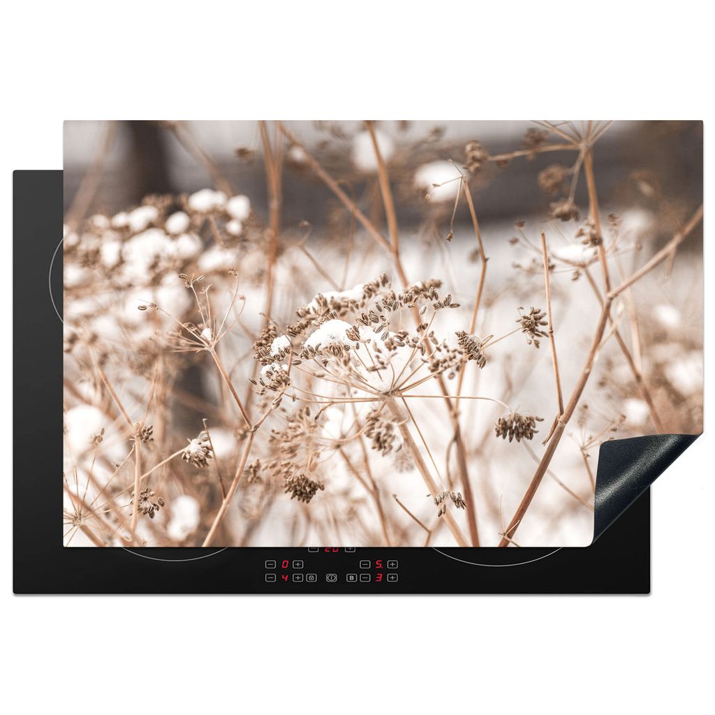 KitchenYeah Herdabdeckplatte Getrocknete Blumen - Weiß - Pflanzen , 77x51cm, Küche Deko, Glaskeramikkochfeld Herdabdeckung, Abdeckplatte fùr K...