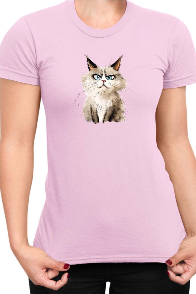 Damen T-Shirt Funny Cats Breeds Ragdoll Cat, Lady M / Hellrosa