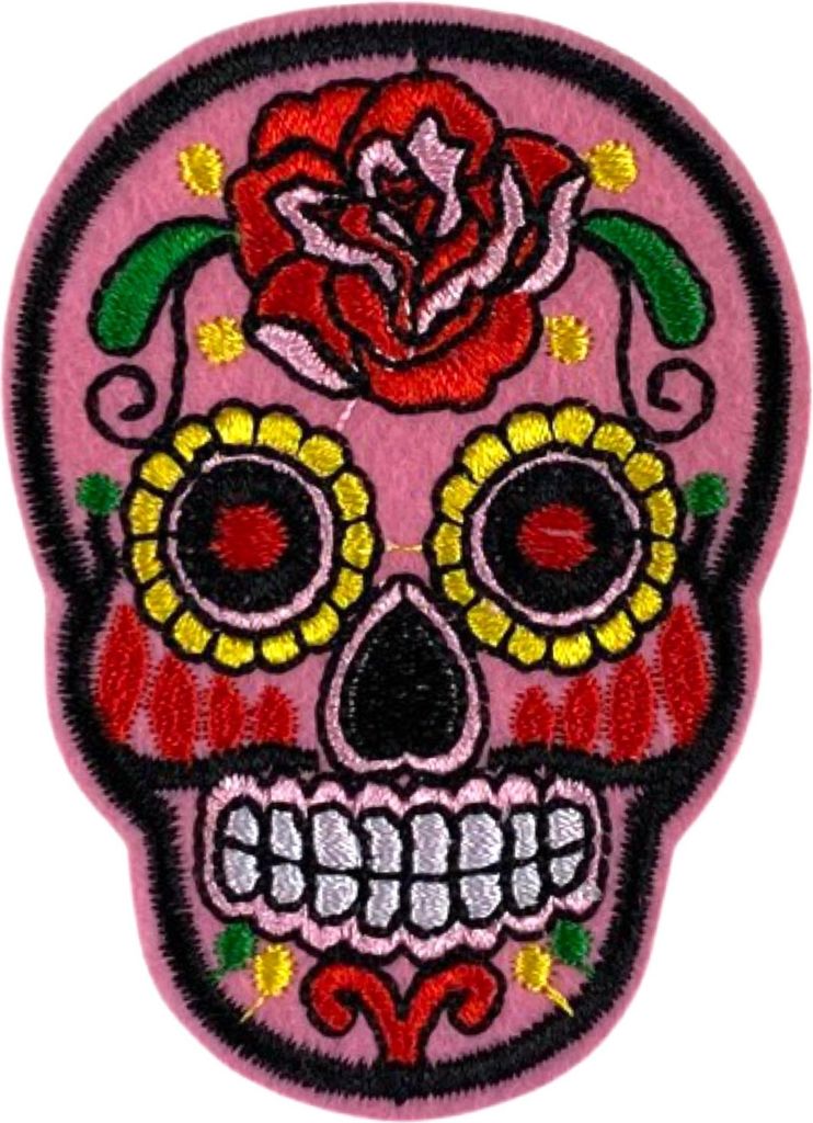 Totenkopf Sugarskull Totenkopf-Emblem-Aufnäher zum Aufbügeln, Rosa