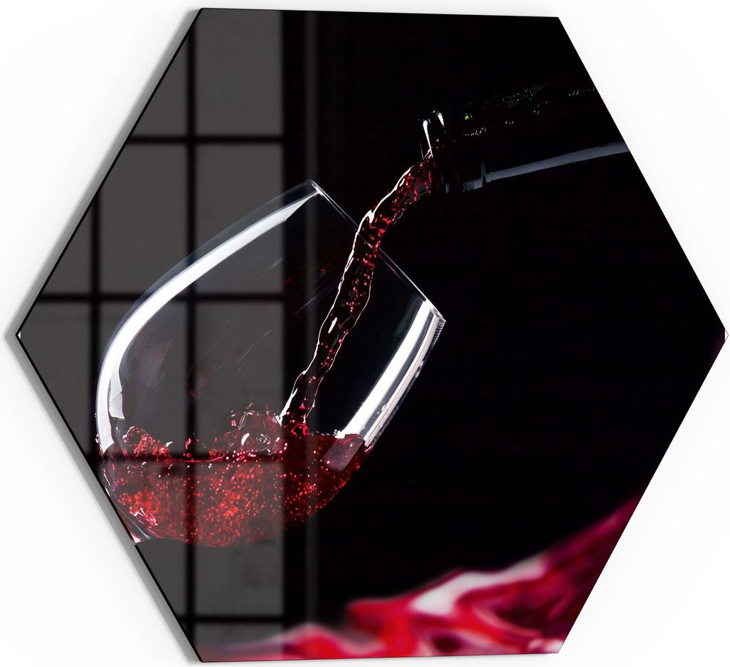 DEQORI Glasbild Echtglas 55x48 cm 'Rotwein ins Glas gegossen' Wandbild Bild modern Deko