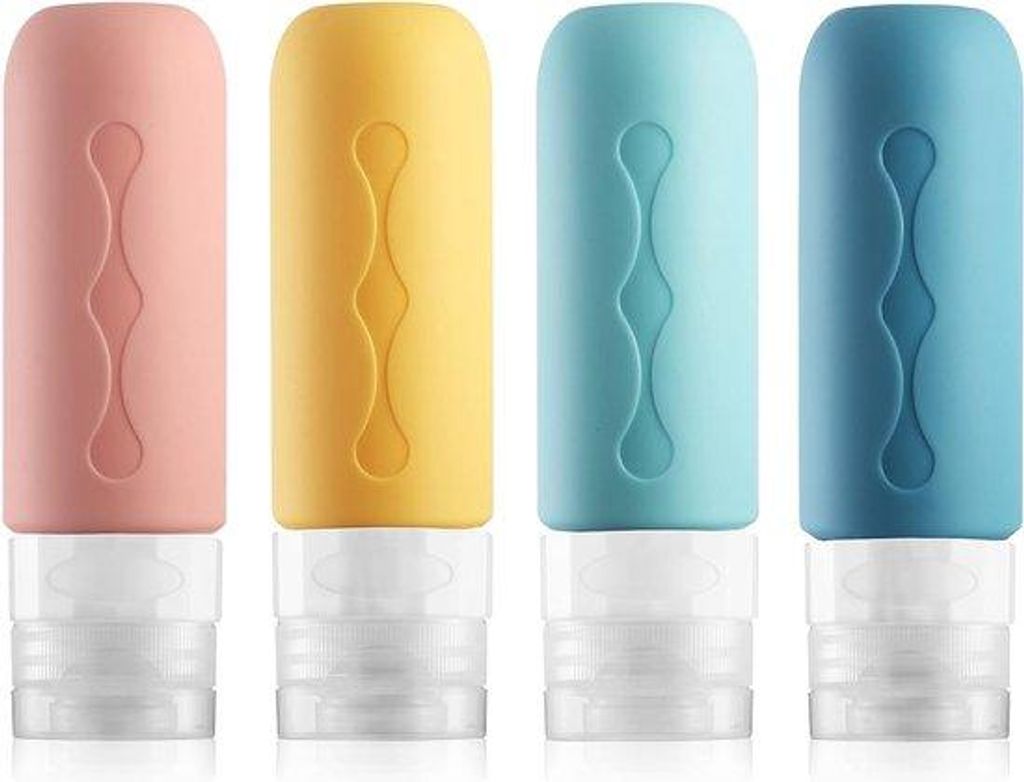 Silikon Reisebeutel 90 ml Set, 4 Stück flüssigkeitsfeste Reisebehälter und Reise-Toiletten-Satz, FDA-e füllfähige Flüssigkeitsbehälter für ...