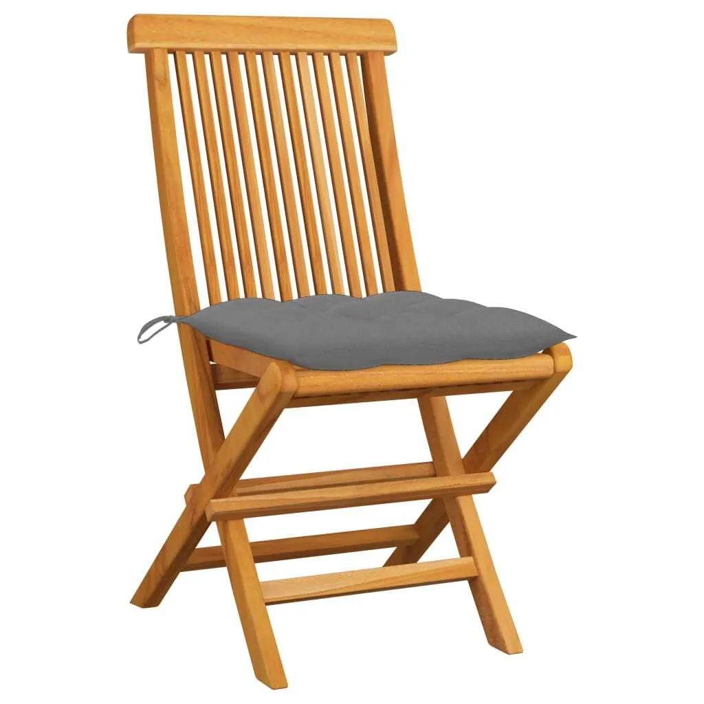 Sedie da Giardino in Teak Massello con Cuscini Grigi 2 pz - Offerta