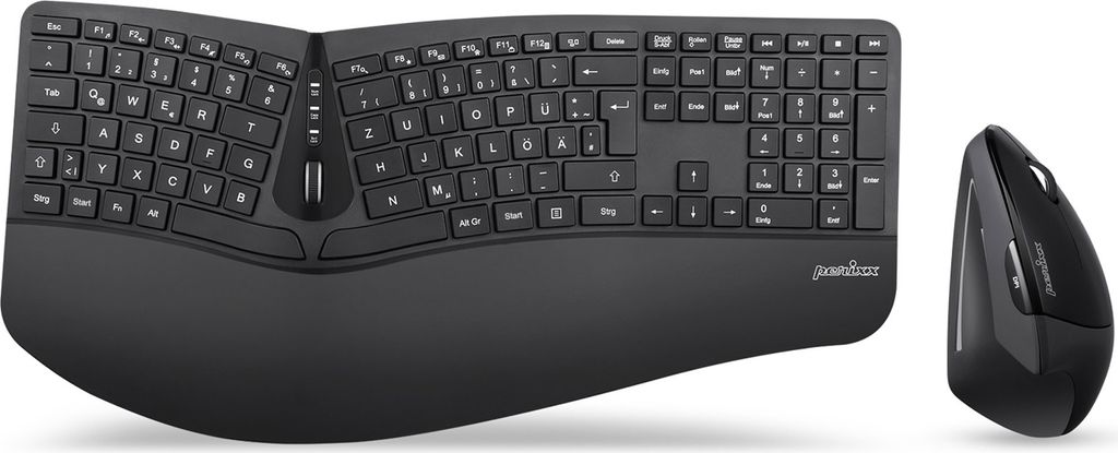 Perixx PERIDUO-605 DE, Tastatur- und Maus-Set, kabellos, ergonomisch, schwarz