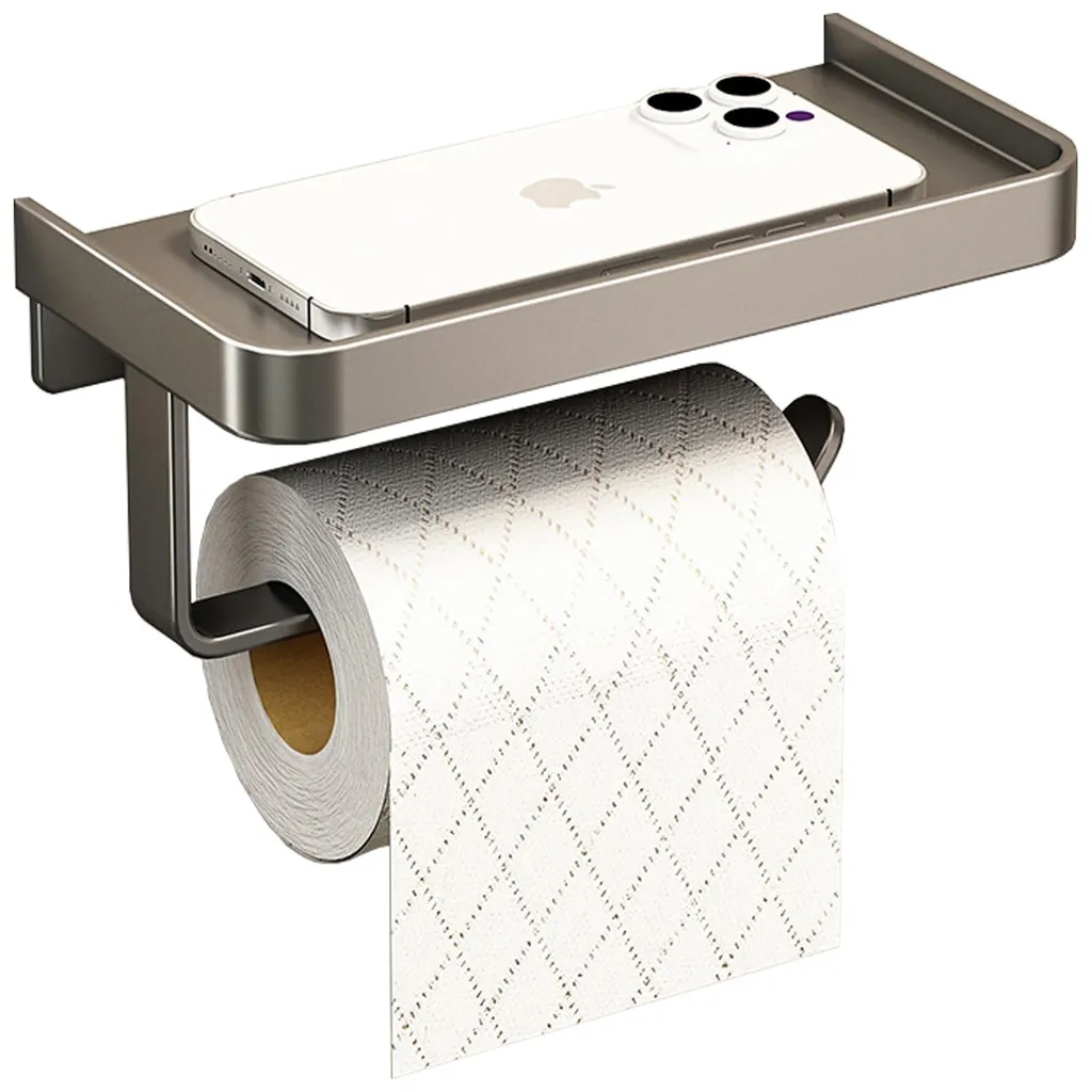 Porte-papier hygiénique gris inox avec tablette - Modèle Mural Argenté