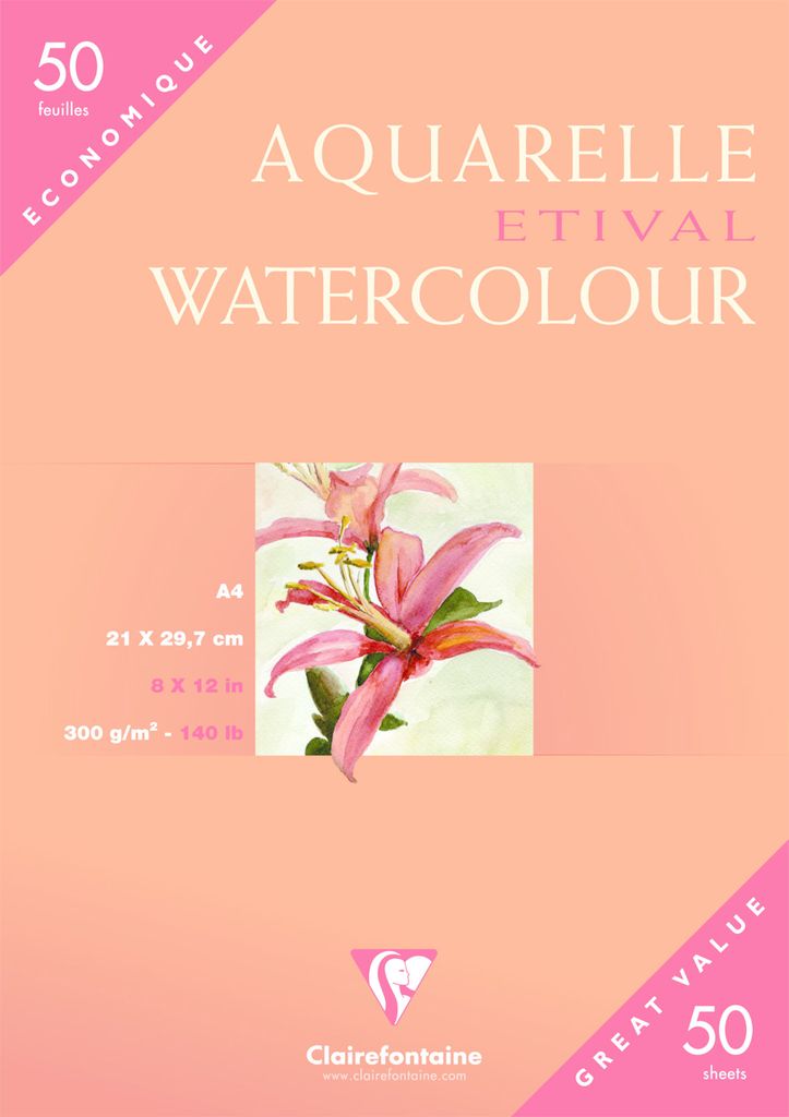 Clairefontaine Etival Aquarellpapier feinkörnig 50 Bogen A4 in Kartonetui 96469C