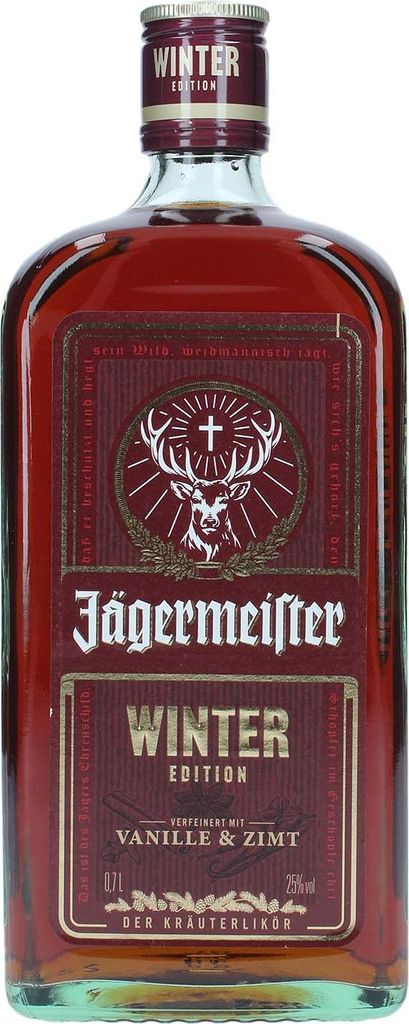 A bottle of Jägermeister Winter Edition.
