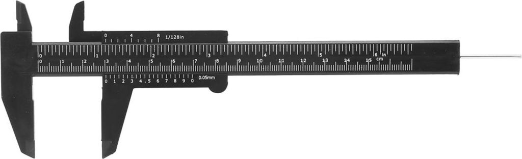 150 mm hochpräziser Kunststoff-Doppellineal-Messschieber mit Nonius, 0,5 mm (Schwarz)